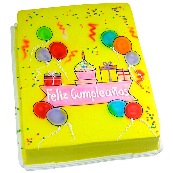 Pastel Cumpleaños Fiesta Amarillo - Económico