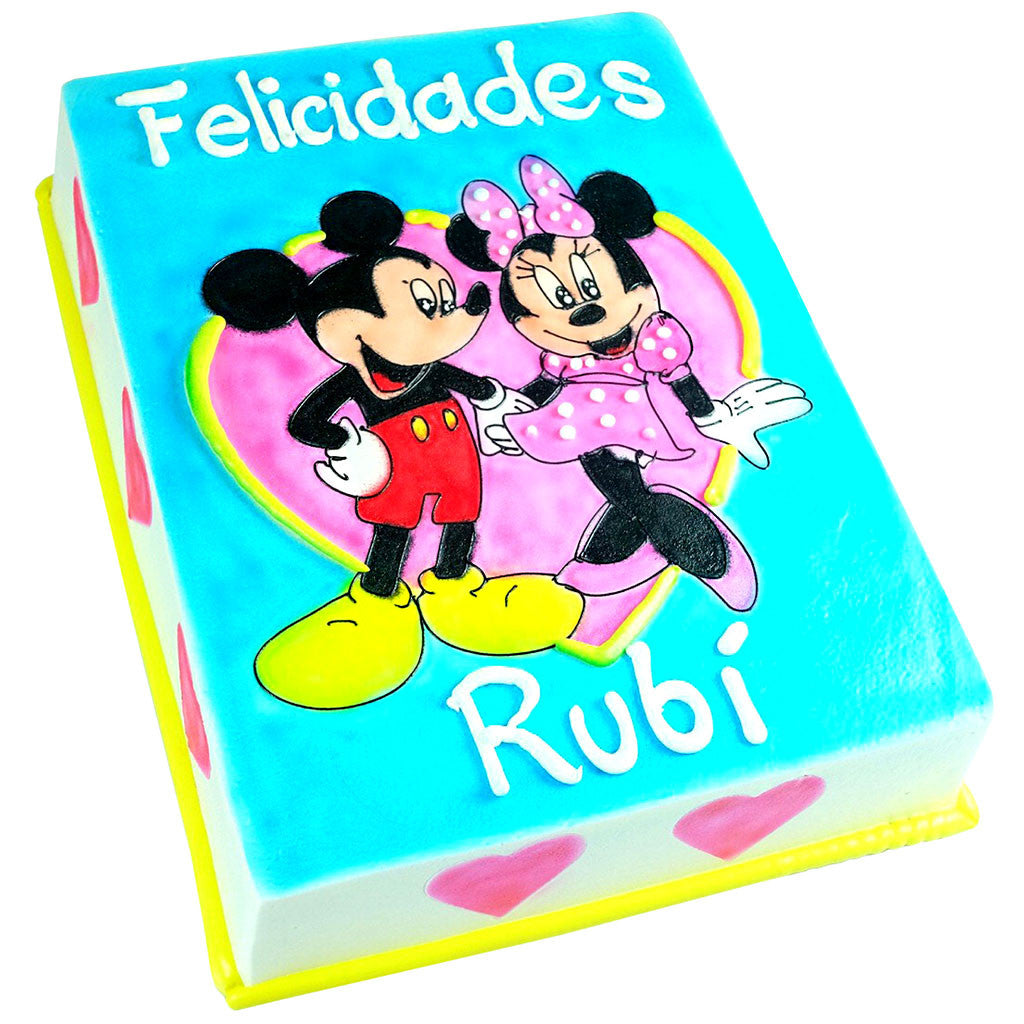 Pastel Mickey y Minnie Corazón - Económico